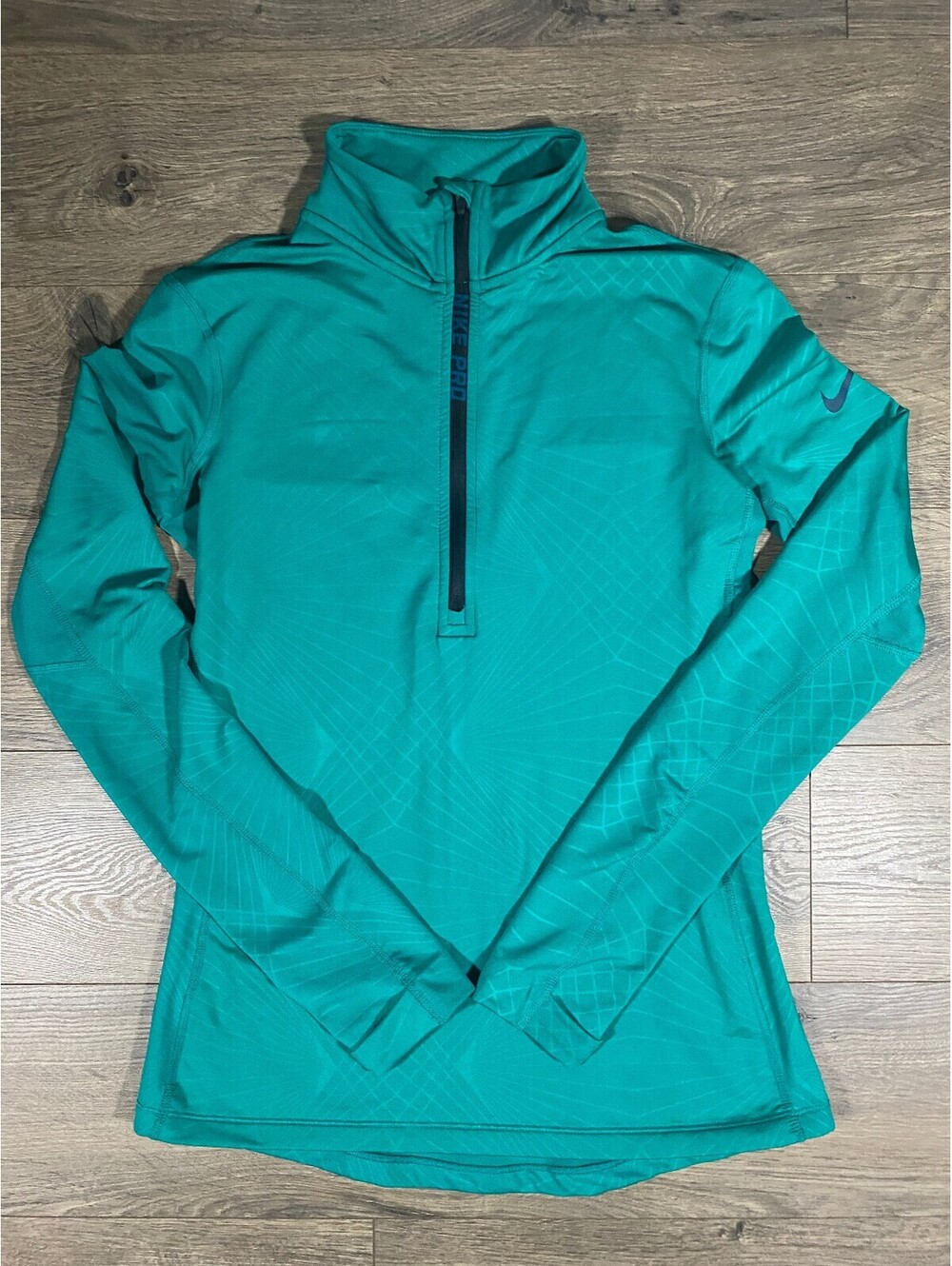 Nike Pro Hyperwarm Nordic Womens M Teal Dri-FIT Half Zip Running Top